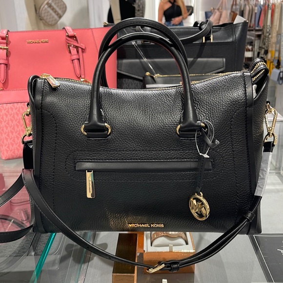Michael Kors Handbags - MICHAEL KORS
Carine Large Pebbled Leather Top Zip Satchel

Black 
NWT
